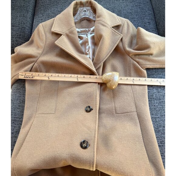 Calvin Klein Womens Camel Wool-Blend Coat Button Front Size 14 Timeless Outerwe - Picture 10 of 11